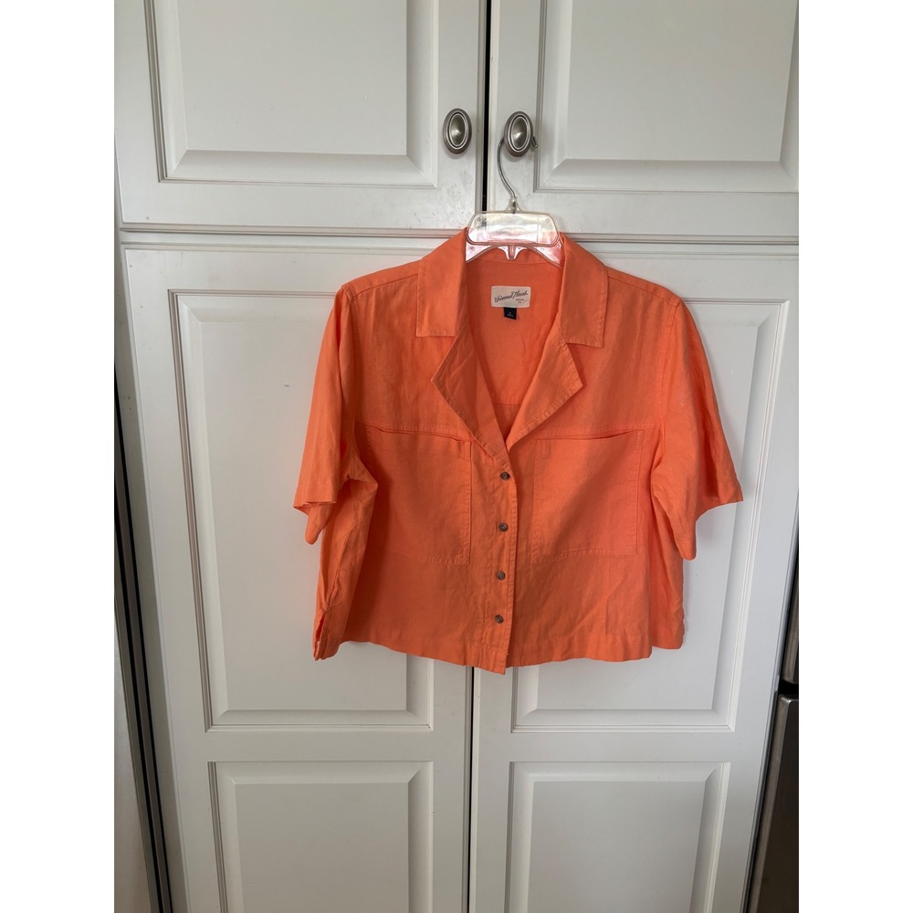 Universal Thread Orange Linen Blend Short Sleeve Button Down Utility Shirt M